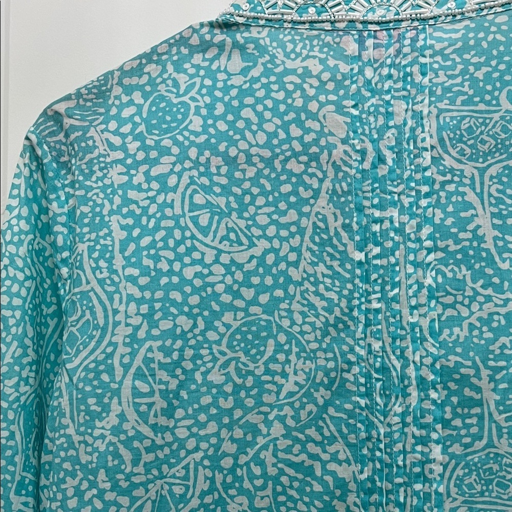 Lilly Pulitzer Sarasota Beaded Turquoise and White Patterned Tunic Top - Sz S - Picture 13 of 16